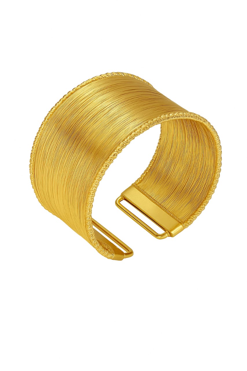 Radiant Gold-Tone Textured Cuff Bangle – Statement Elegance