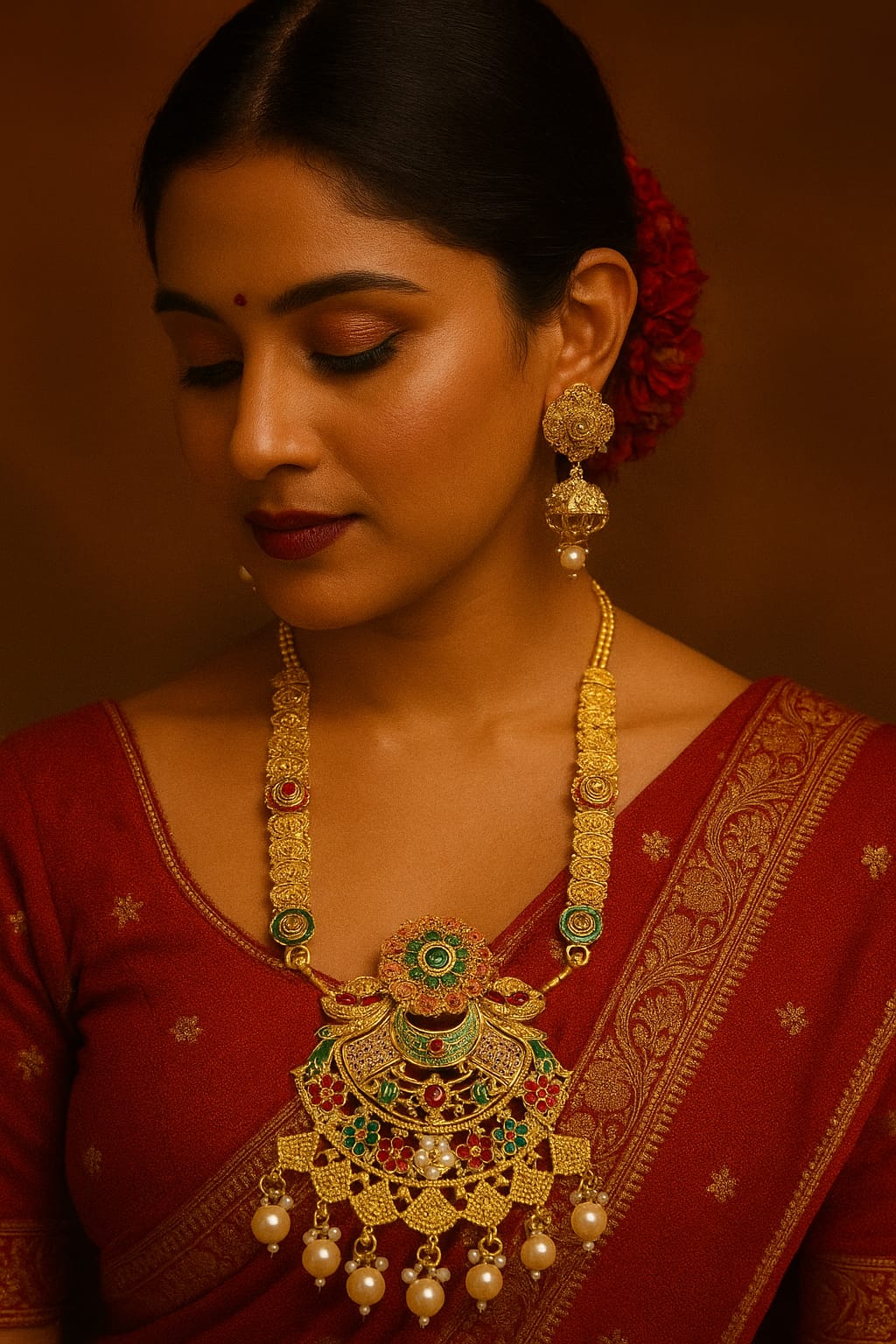 Traditional Temple Jewelry Set – Antique Gold with Kundan & Pearls | Bold and Beauty Jewels