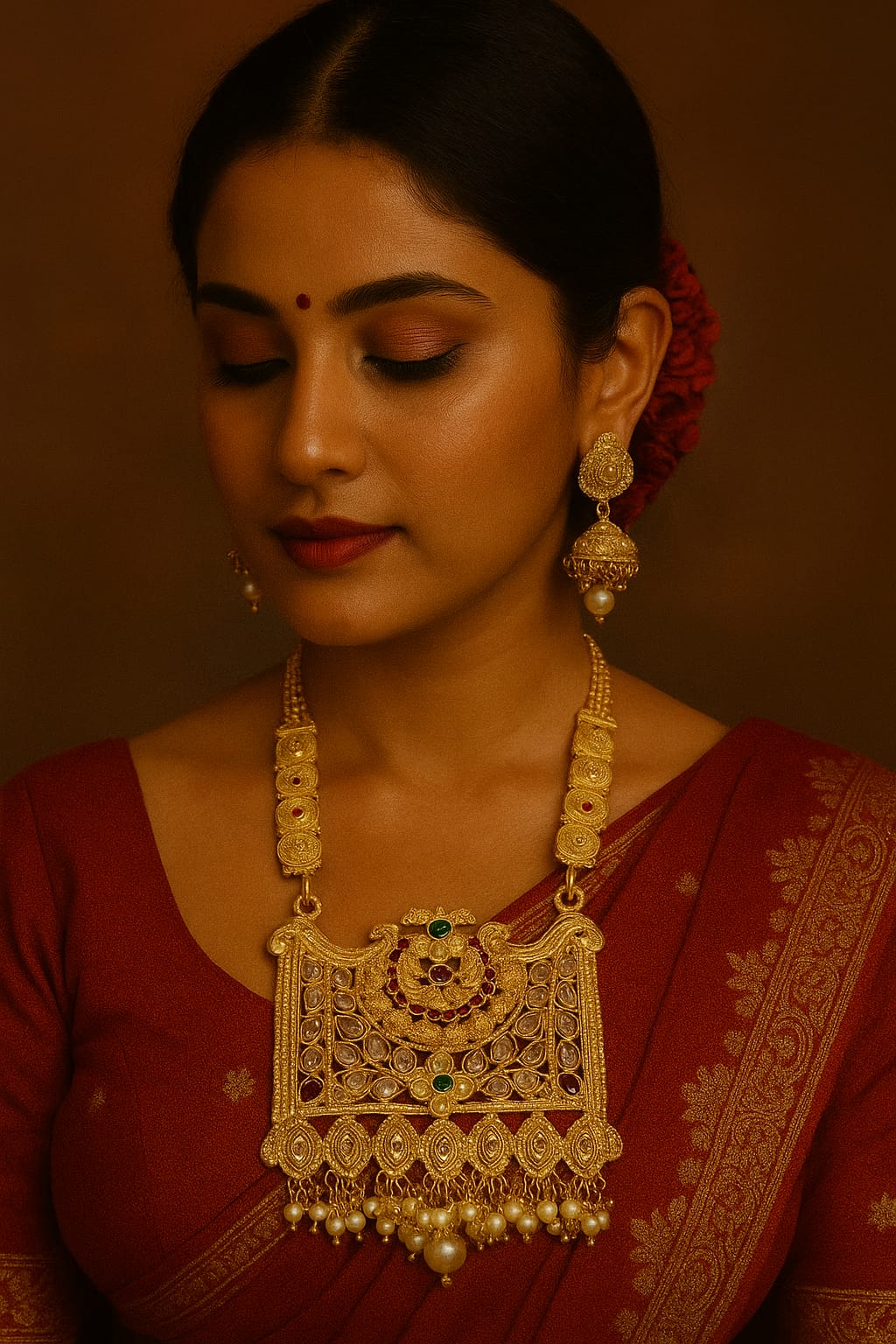 Grand Antique Temple Necklace Set with Kemp & Kundan Work | Bold and Beauty Jewels