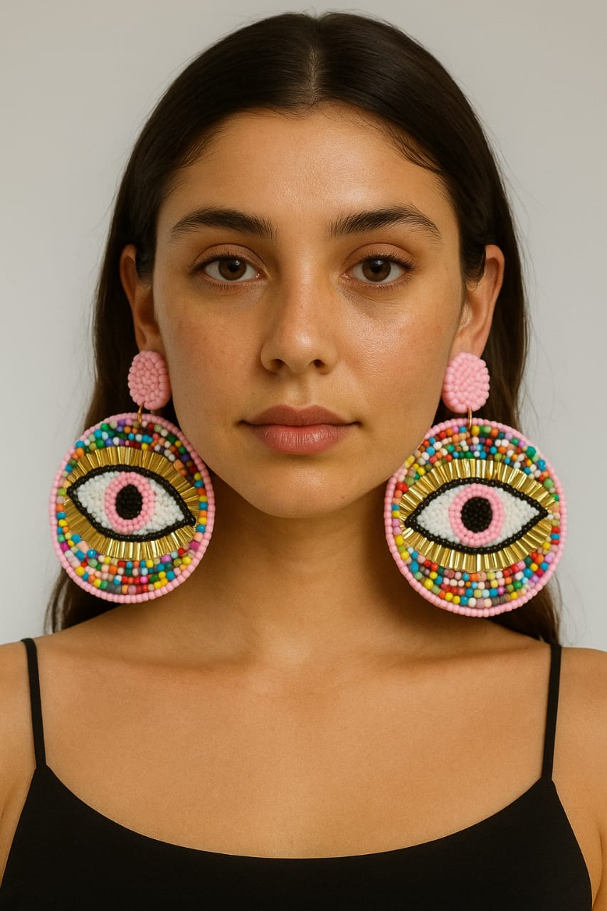 Bold & Beauty Jewels – Multicolor Beaded Evil Eye Statement Earrings