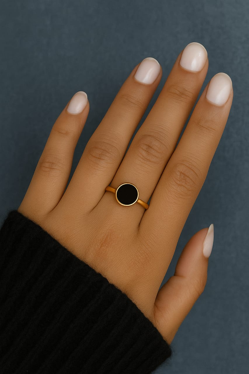 Elegant Black Enamel Gold Plated Ring – Minimalist Statement Jewelry for Women