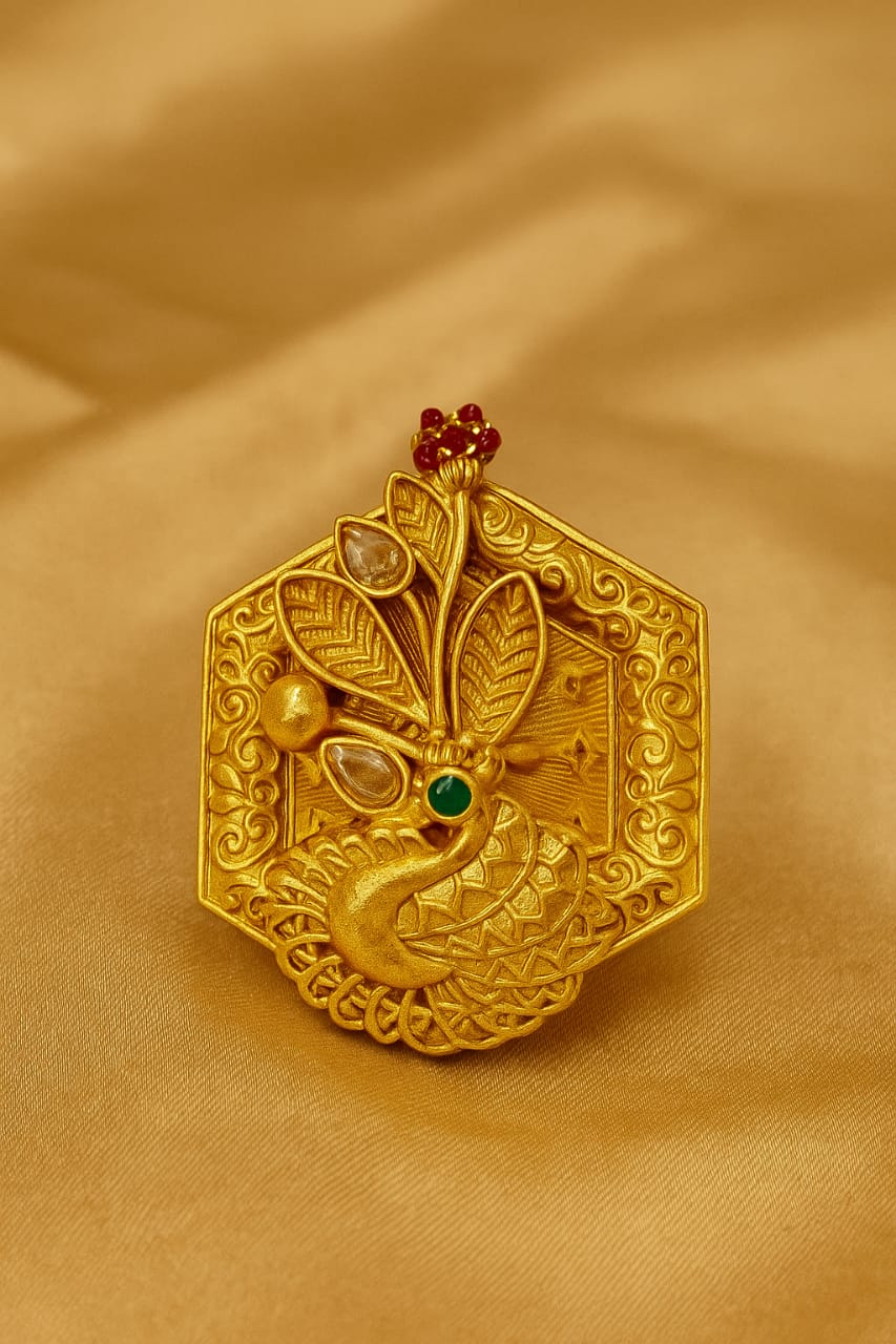 Antique Peacock Design Gold Plated Statement Ring – Traditional Ethnic Jewelry