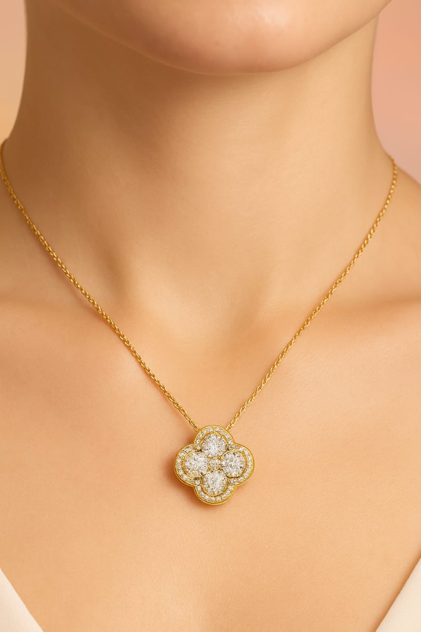 Elegant Clover Diamond Pendant Necklace in Gold Finish