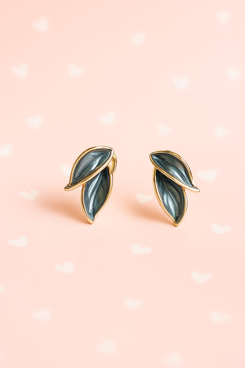 Grey Leaf Stud Earrings – Elegant Gold Plated Nature-Inspired Jewelry