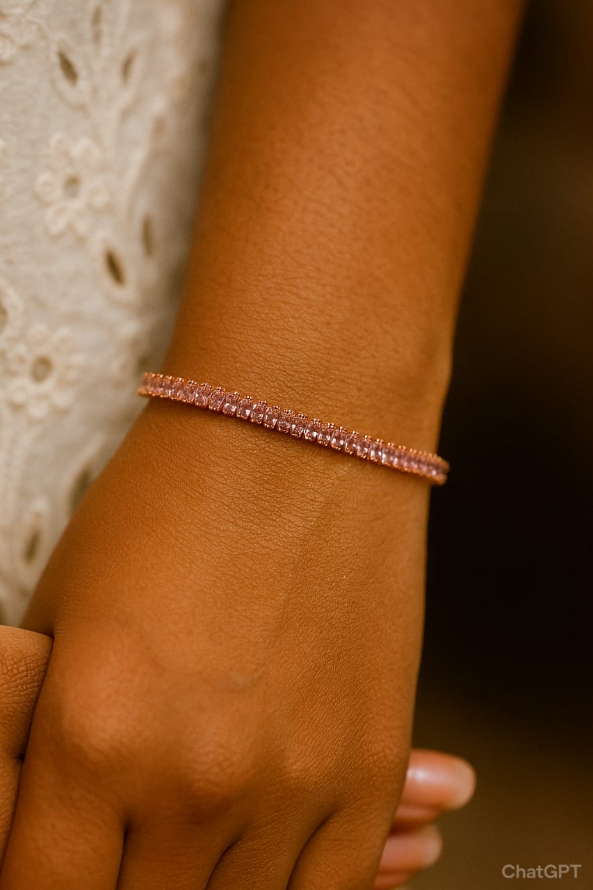 Elegant Rose Gold-Plated Pink Stone Tennis Bracelet for Women