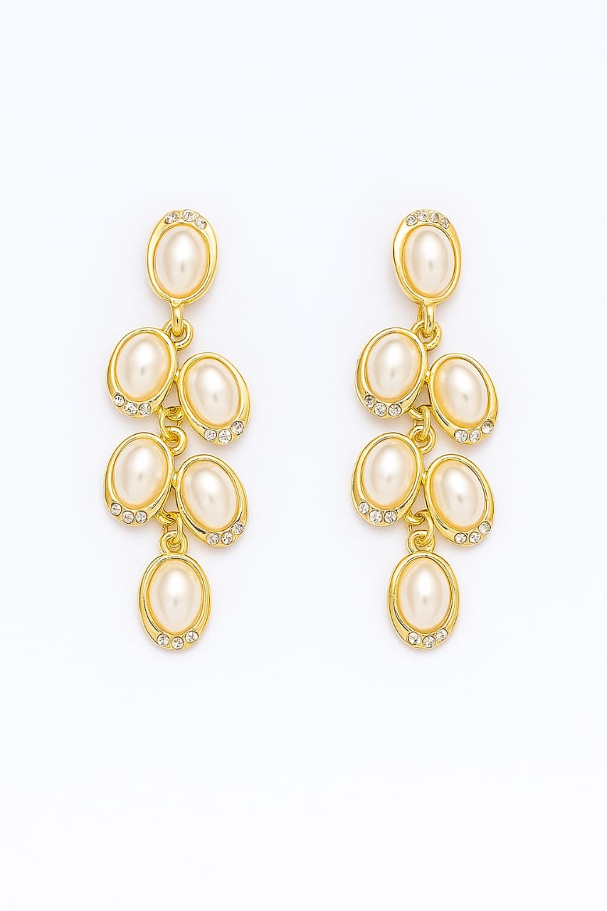 Gold-Plated Pearl Drop Earrings – Elegant Statement Jewelry for Women