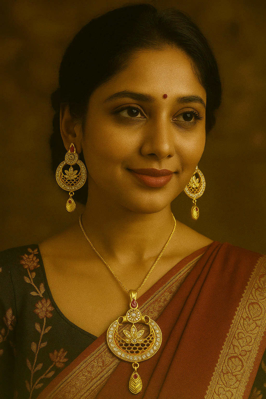 Elegant Gold-Plated Pendant Set with Ruby & CZ Stones – Perfect for Every Occasion