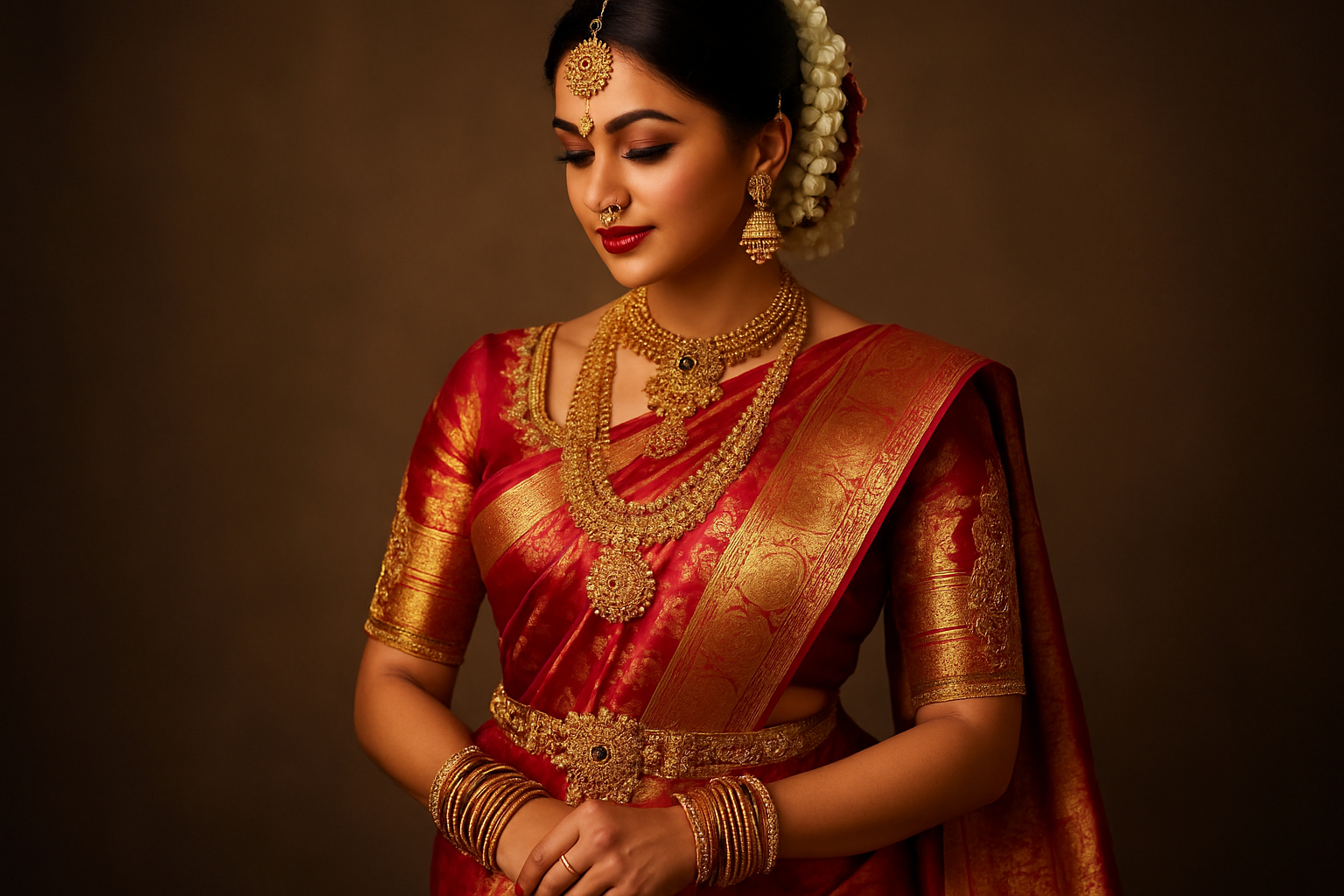 Girl wearing bridal set in indian saree