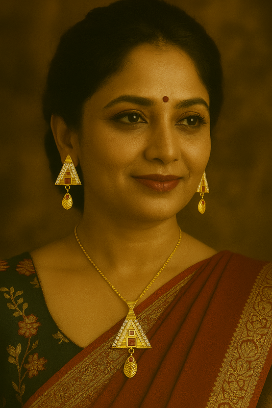 Elegant Gold-Tone Pendant Set with Ruby & Pearl Accents – Perfect for Weddings & Festive Wear