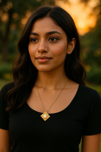 Golden Radiance Square Pendant Necklace