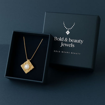 Golden Radiance Square Pendant Necklace