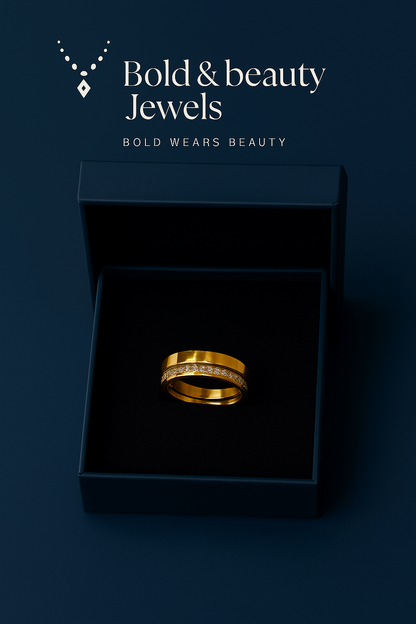Royal Gold-Tone Designer Ring with CZ Band
