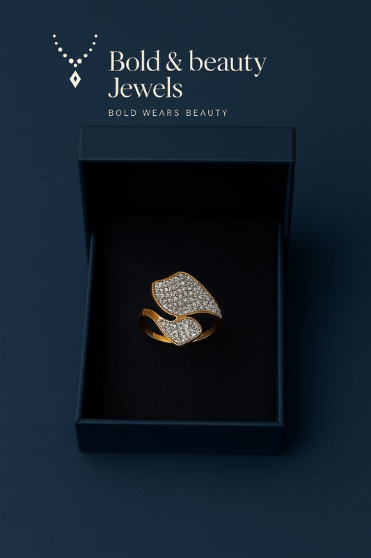 Bold & Beauty Jewels – Gold-Plated Designer Statement Ring with American Diamonds