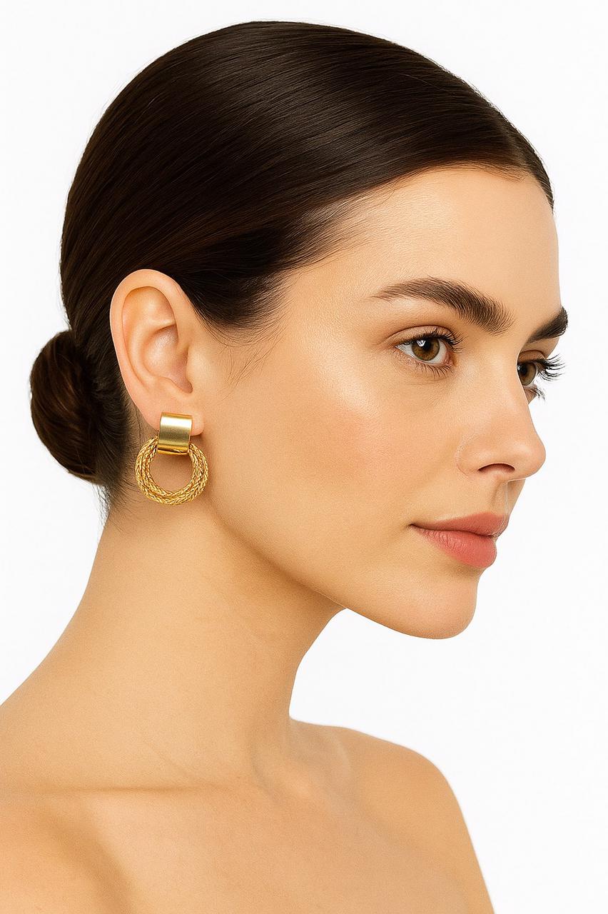 Minimalist Braided Hoop Stud Earrings | Gold-Tone Modern Artificial Jewelry by Bold & Beauty Jewels