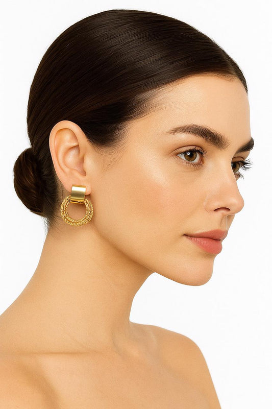 Minimalist Braided Hoop Stud Earrings | Gold-Tone Modern Artificial Jewelry by Bold & Beauty Jewels