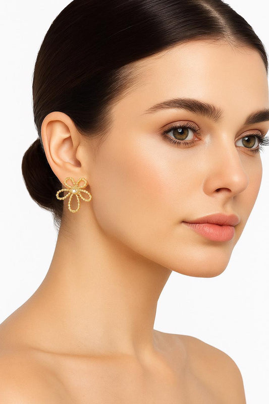 Elegant Gold Flower Stud Earrings | Lightweight Artificial Jewelry by Bold & Beauty Jewels