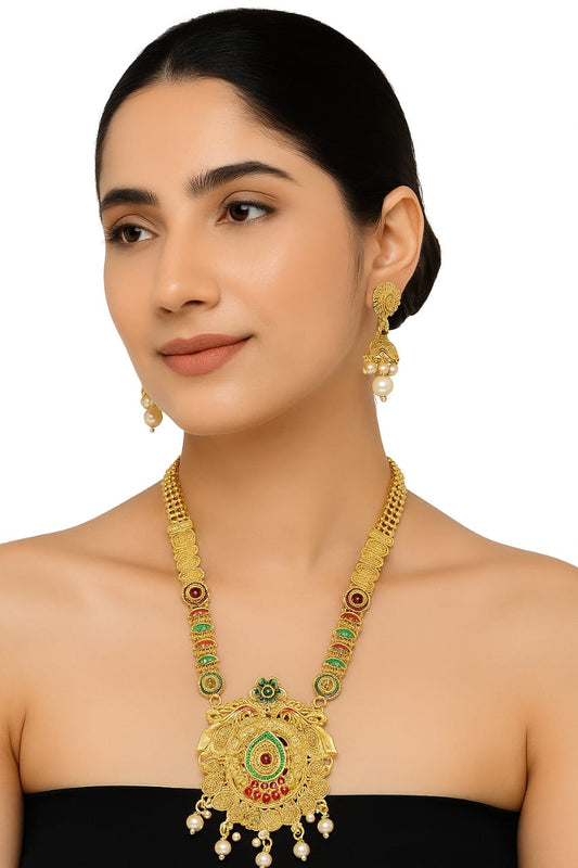 Regal Temple-Style Gold-Plated Necklace Set