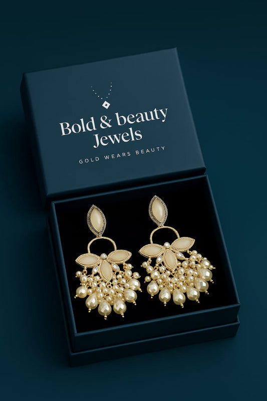 Bold & Beauty Jewels – Royal Gold Plated Kundan & Pearl Jhumka Earrings for Women
