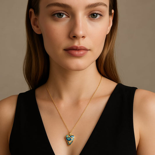 Elegant Gold-Plated Blue Enamel Heart Pendant Necklace – Indo-Western Fusion Jewelry