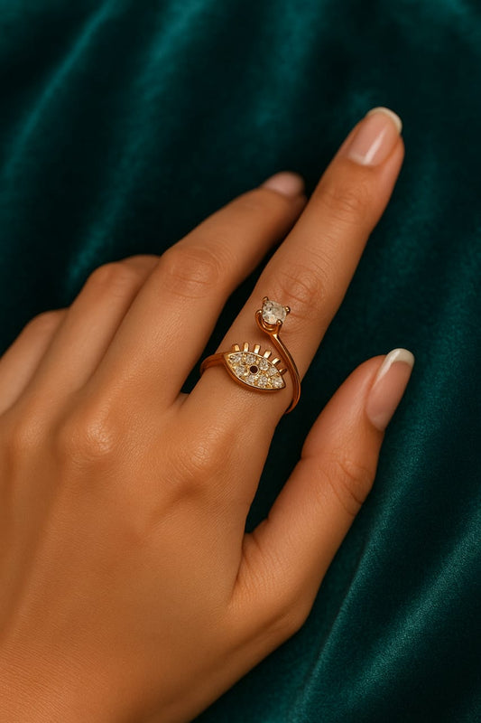 Evil Eye Open Band Ring – Protection Meets Sparkle