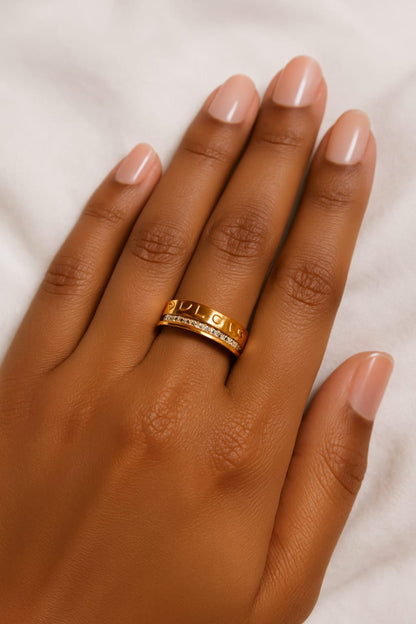 Royal Gold-Tone Designer Ring with CZ Band