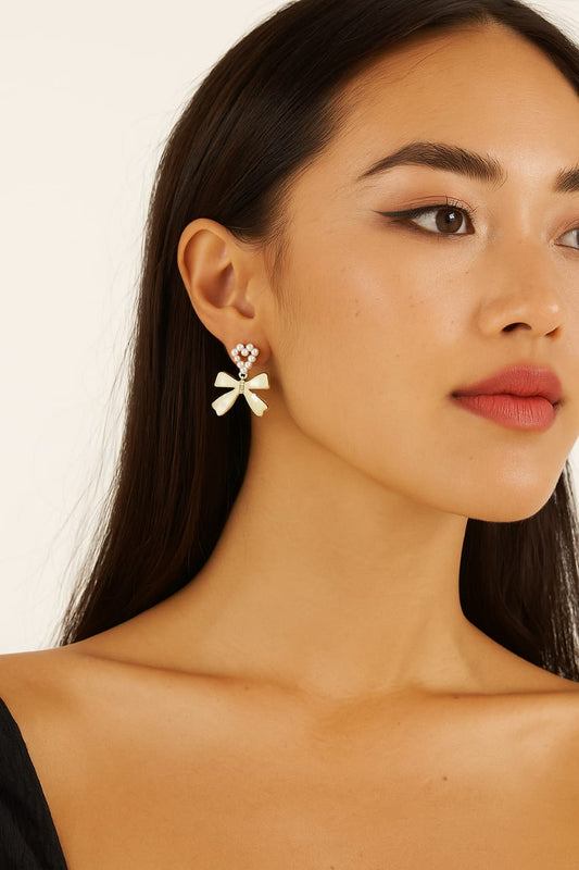 Elegant Pearl & Bow Stud Earrings – Minimal Chic for Everyday Glam