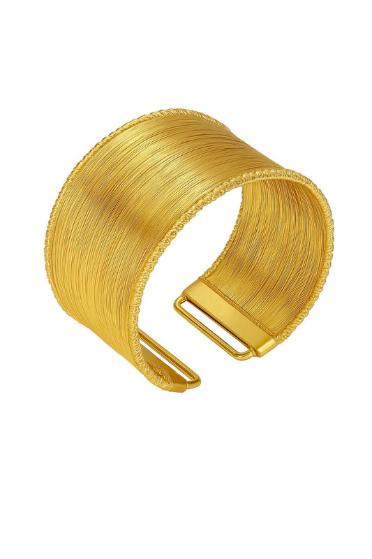 Radiant Gold-Tone Textured Cuff Bangle – Statement Elegance