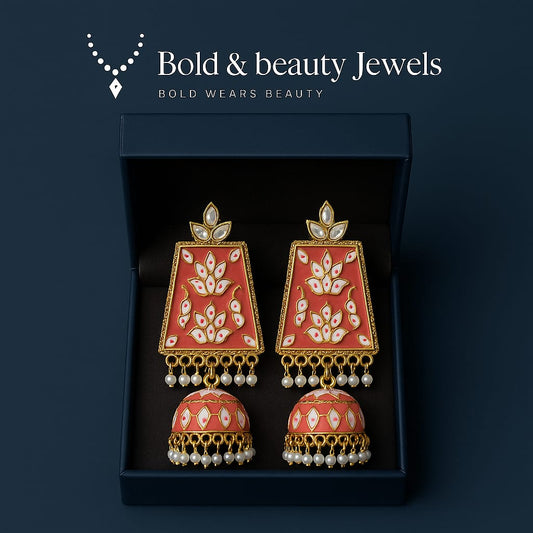 Hand-Painted Meenakari Jhumka Earrings | Traditional Kundan & Pearl Danglers | Bold & Beauty Jewels