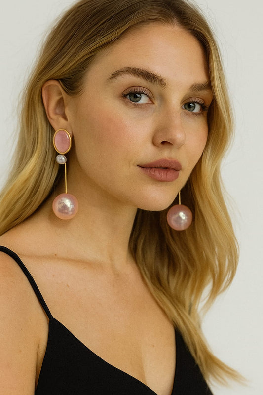 Pink Pearl Drop Earrings – Modern Elegance for Every Occasion