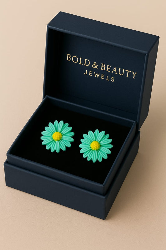 Mint Daisy Flower Stud Earrings – Playful Pop Color Earrings by Bold & Beauty Jewels