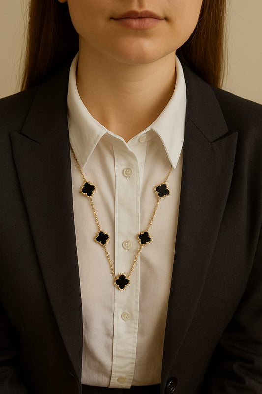 Elegant Black Clover Pendant Necklace | Bold and Beauty Jewels