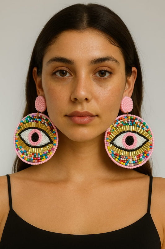 Bold & Beauty Jewels – Multicolor Beaded Evil Eye Statement Earrings