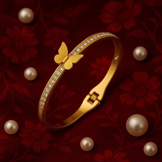 Elegant Gold Butterfly Bracelet – Sparkling Crystal Bangle for Women