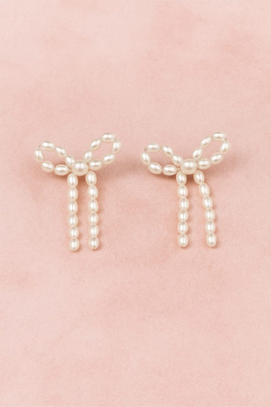 Elegant Pearl Bow Earrings – Timeless & Chic Statement Jewelry