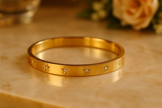 Starlight Gold Plated Bangle Bracelet – Elegant Women's Jewelry with Star Detailing