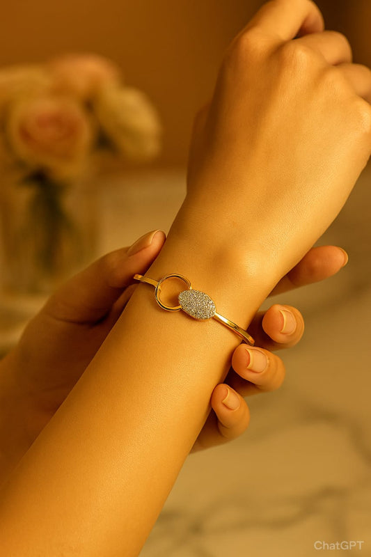 Teardrop Sparkle Gold Plated Bangle Bracelet – Elegant Crystal Accent Jewelry for Women