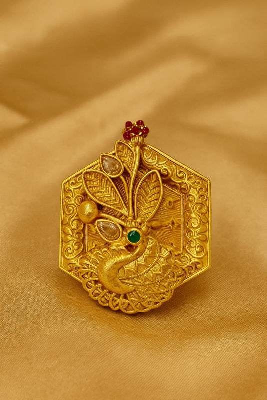 Antique Peacock Design Gold Plated Statement Ring – Traditional Ethnic Jewelry