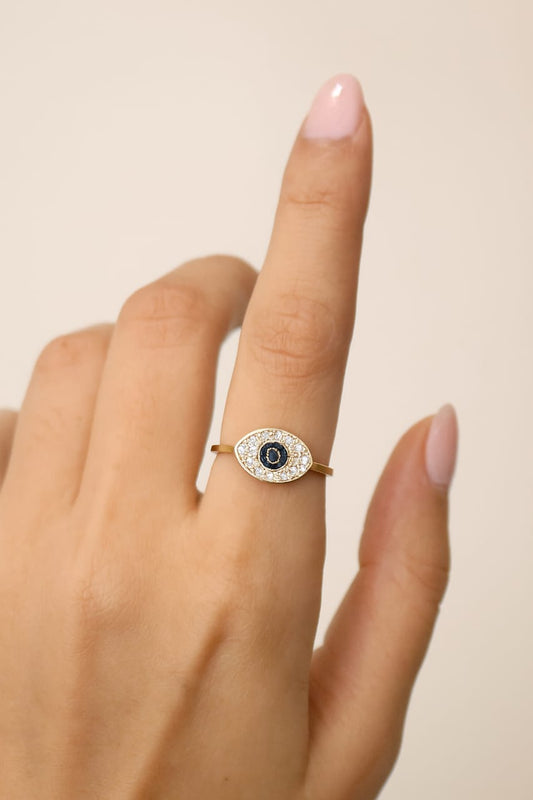 Gold Plated Evil Eye Ring with Crystals – Protection & Style Jewelry for Women
