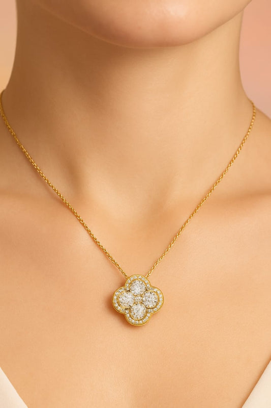 Elegant Clover Diamond Pendant Necklace in Gold Finish