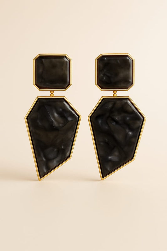 Bold Black Geometric Drop Earrings – Statement Fashion Jewelry