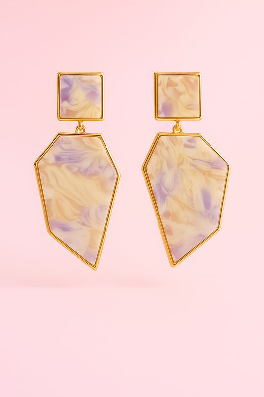 Geometric Marble Drop Earrings – Gold Frame Statement Jewelry