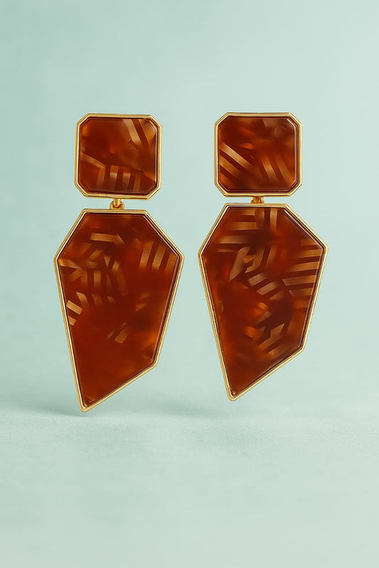 Rust Brown Geometric Drop Earrings – Bold Statement Jewelry