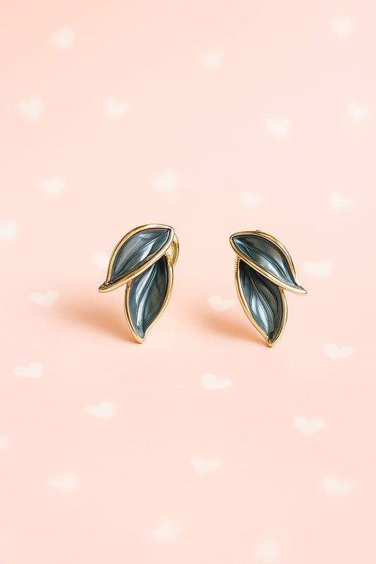 Grey Leaf Stud Earrings – Elegant Gold Plated Nature-Inspired Jewelry