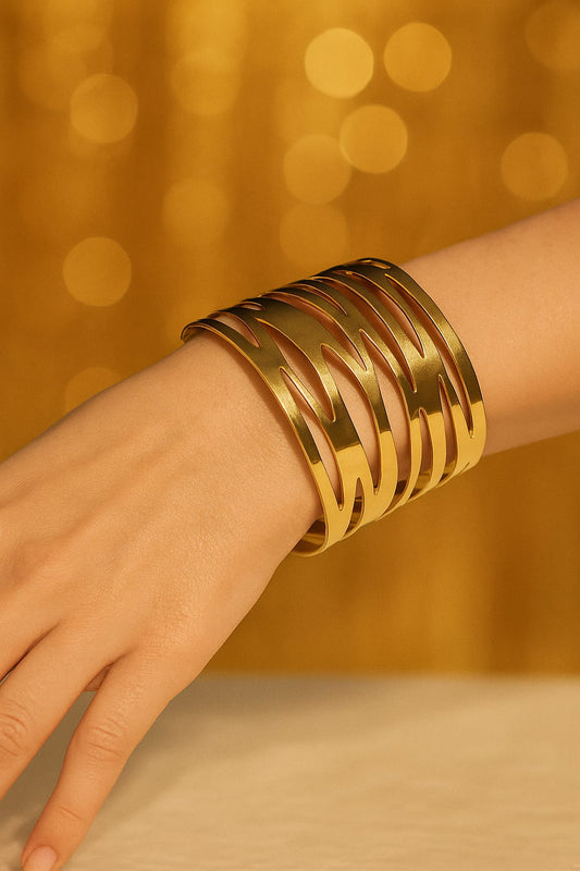 Gold Statement Cuff Bracelet – Bold Cutout Wide Bangle for Women