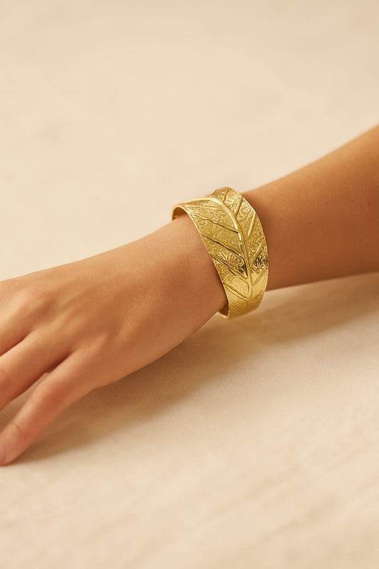 Gold Leaf Cuff Bracelet – Statement Bangle for Women