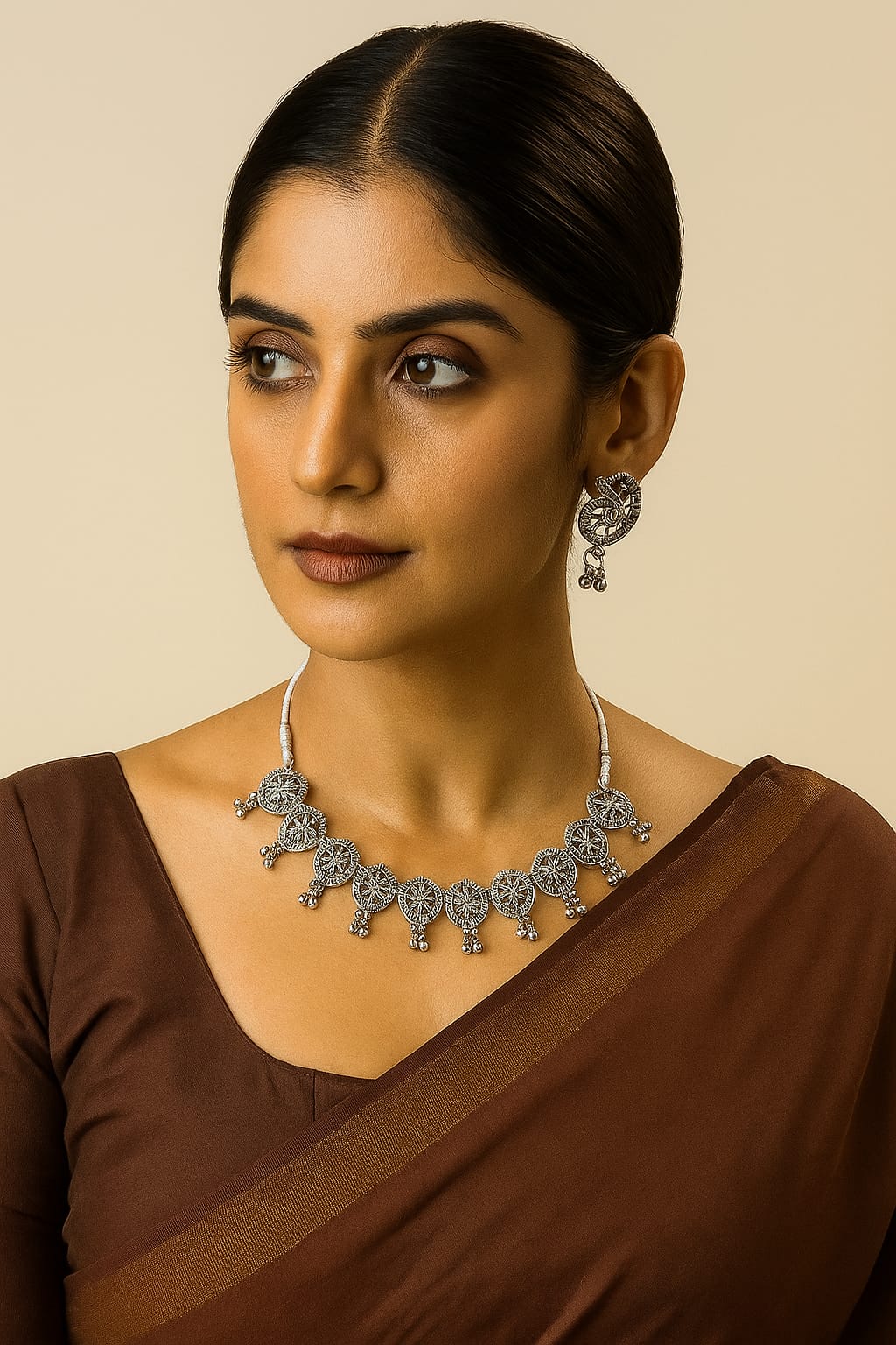 Oxidized Silver Necklace Set with Earrings – Tribal Ethnic Jewelry