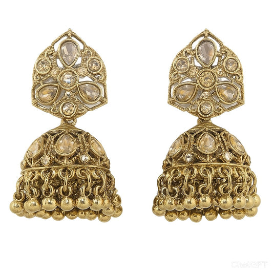 Traditional Gold Plated Kundan Jhumka Earrings for Women – Ethnic Wedding & Festive Jewelry