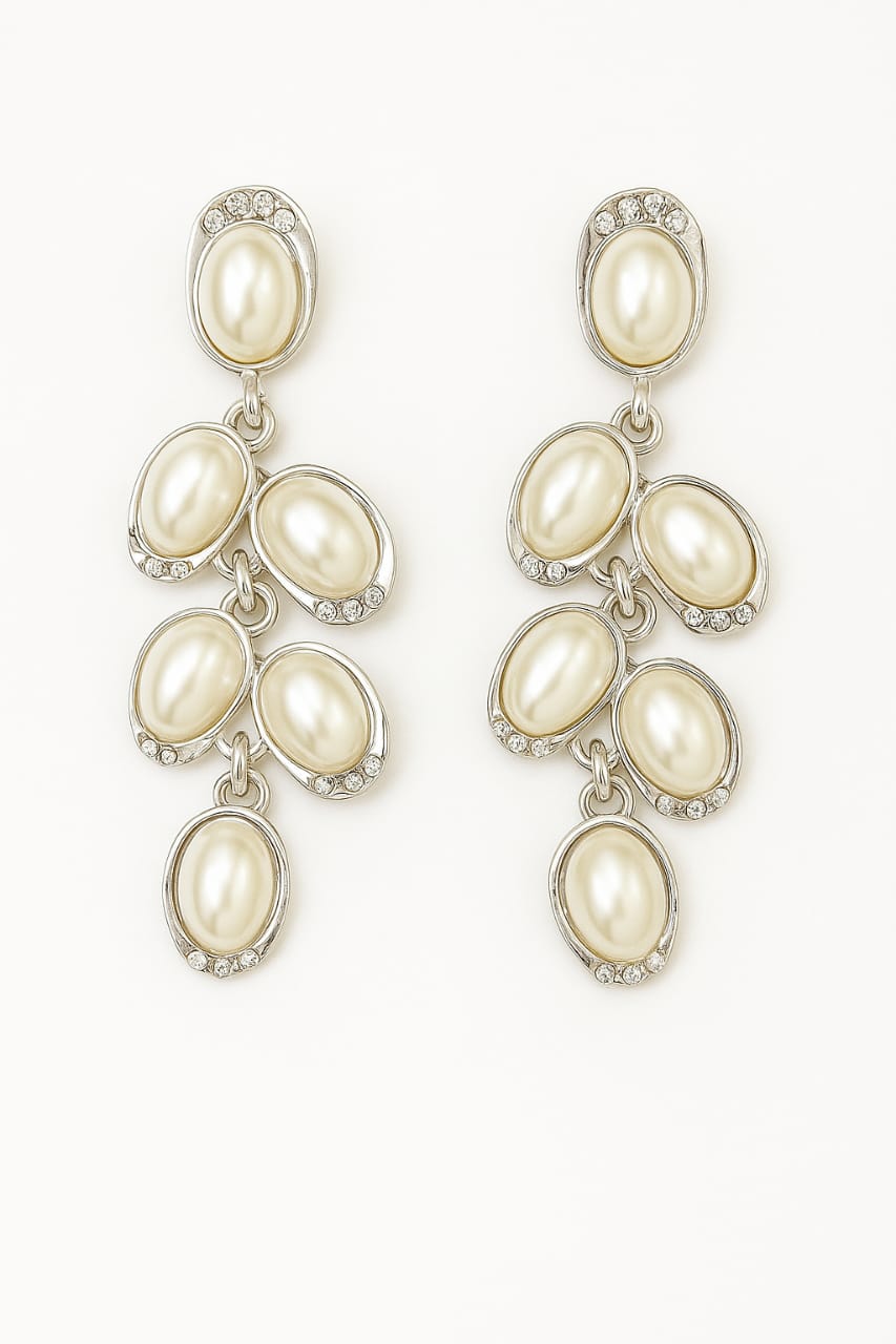 Elegant Pearl Drop Dangle Earrings with Crystal Accents