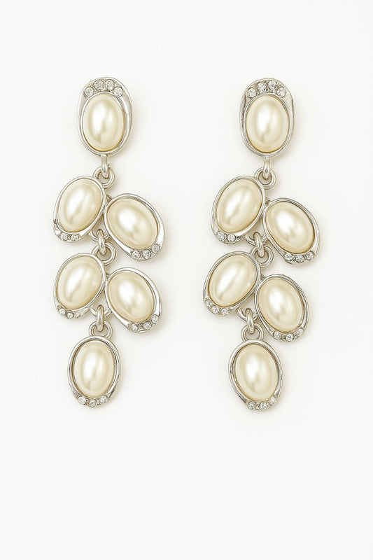 Elegant Pearl Drop Dangle Earrings with Crystal Accents