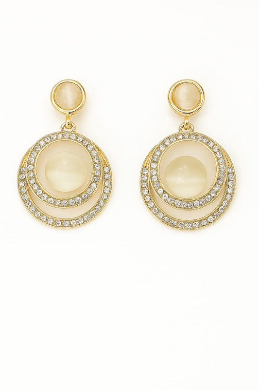 Gold Plated Crystal Studded Circular Drop Earrings – Stylish Party & Evening Jewelry for Women
